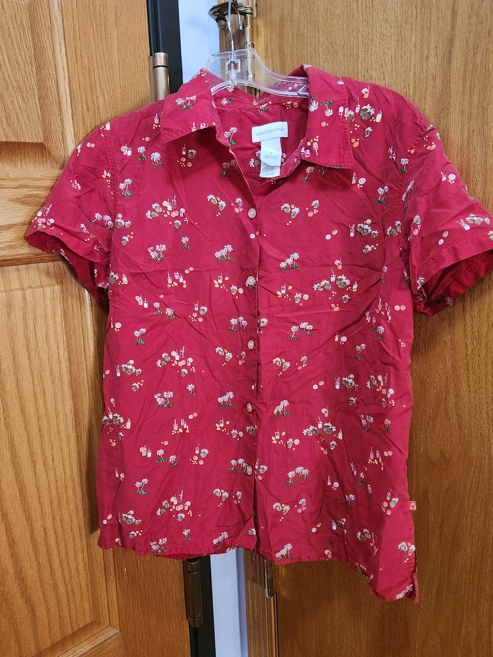 Liz Claiborne Red Short-Sleeve Floral Button-Down Shirt